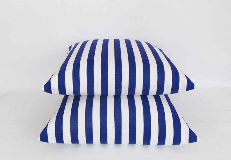 Indoor Outdoor Navy White Striped Decorative Pillow Etsy