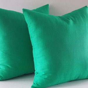 Set of 2 Green Linen Pillow Covers: Decorative Cushion, All Sizes
