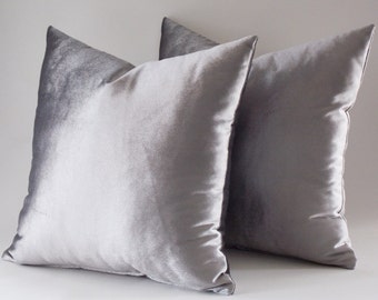 Set Of 2 / Velvet Solid Silver Pillow Covers, Silver Decorative Velvet Pillows, Throw Pillows, 12,14,16,18,20,22,24,26,28,30 inches