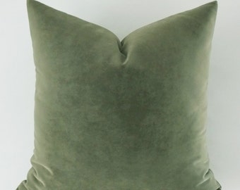 Velvet Cotton Pillow Cover: Moldy Green Decorative Throw Pillow