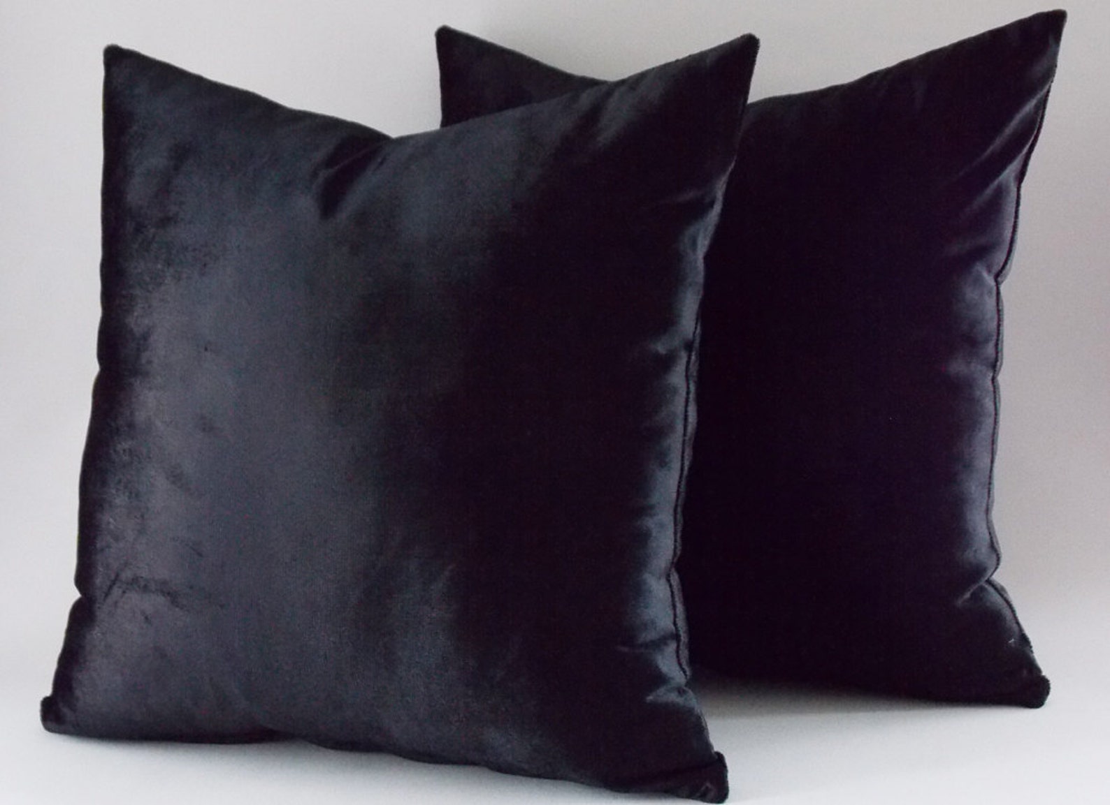 Set 2 / Velvet Solid Black Pillow Covers / Decorative Velvet Pillows