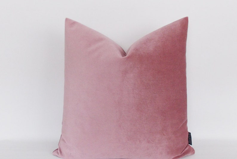 May include: A soft, blush pink velvet pillow cover. The pillow is square and has a simple, elegant design.