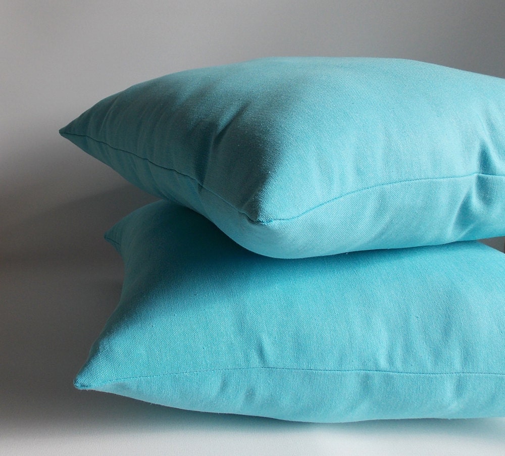 Set of 2 /Turquoise Cotton Pillow Covers / Decorative Pillow Etsy