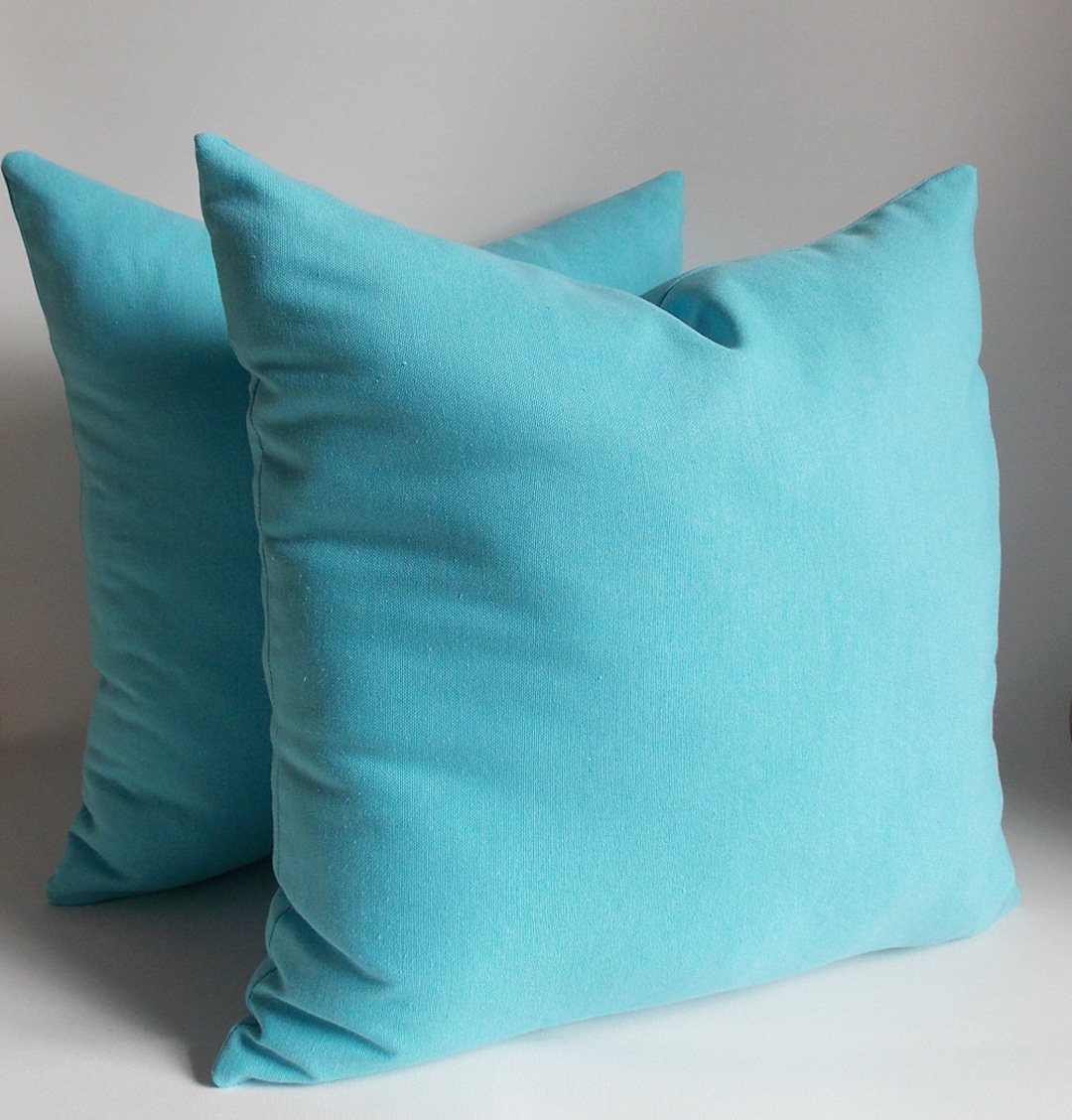 Set of 2 /turquoise Cotton Pillow Covers / Decorative Pillow Etsy