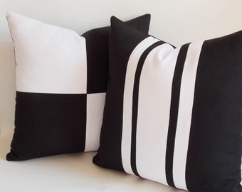 Set 2/Black&White Decorative pillow,Throw pillow,Pillow cover 18'' x 18'' (45 cm x 45 cm) Cotton Canvas Blend