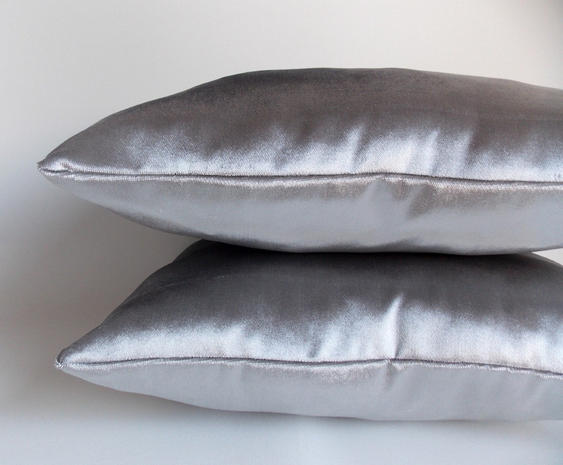 SET OF 2 / Silver Velvet Pillow Cover / Lumbar Pillow / Etsy