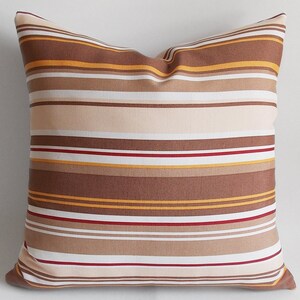 Striped Cotton Canvas Throw Pillow Cover: Beige, Brown, Yellow White (20&#39;&#39; x 20&#39;&#39;)