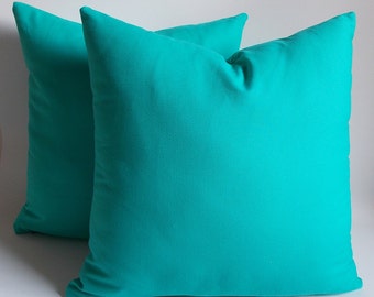Turquoise Cotton Canvas Pillow Cover Set: 20x20 Throw Pillow