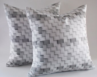 Velvet Coton Plaid Grey White Decorative Pillow Cover / Velvet Throw Pillow Cover, Cushion Cover,16,18,20,22 inch