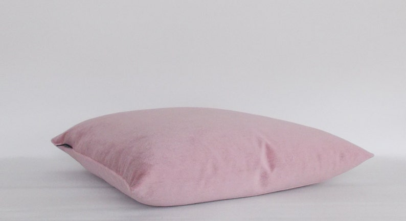 May include: A soft, blush pink throw pillow with a smooth, velvety texture.
