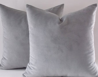 Set of 2 Velvet Grey Pillow Covers: Decorative Throw Pillows