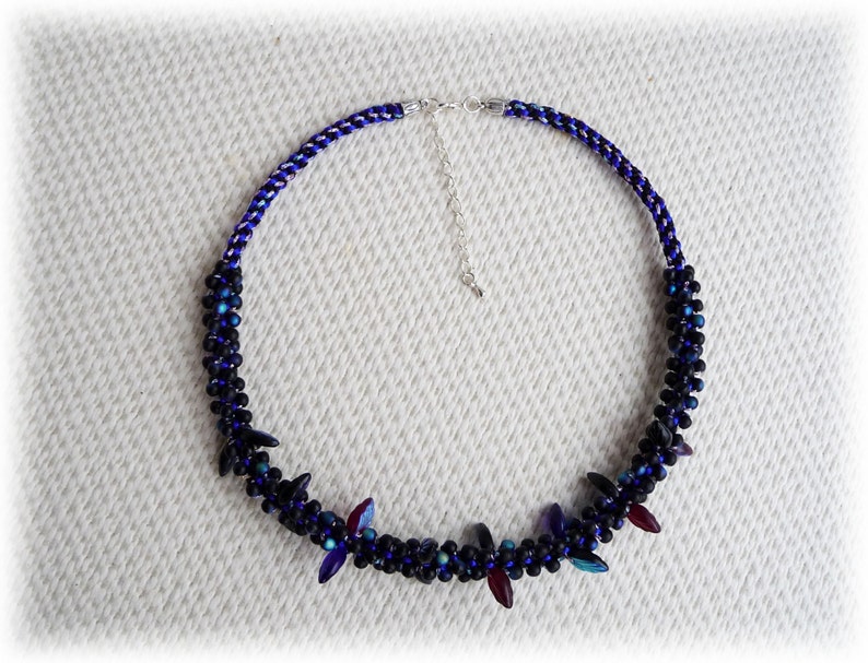 Kumihimo Beaded Necklace With Black & Blue Beads - Etsy
