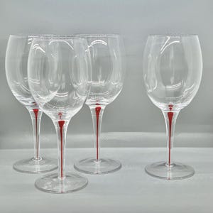 Pier 1 Ruby Red Tear Drop Filament Stem Water Wine Glasses Set of 4