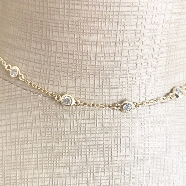 Dainty CZ Diamonds choker, Available in 18K Gold plated or Sterling Silver