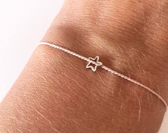 Dainty Star charm bracelet, Silk string bracelet, everyday bracelet, Friendship bracelet, choose between 10 silk string colors