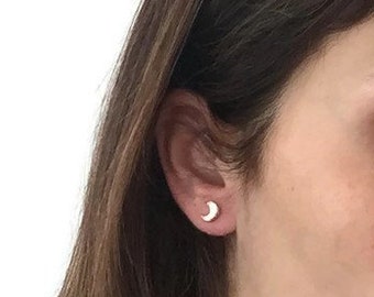 Moon and star stud earrings, in 14K Gold, Rose Gold or Silver plated