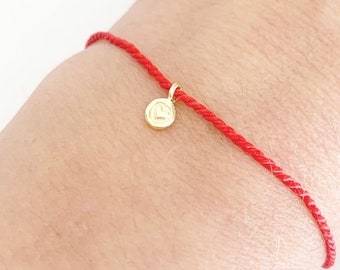 Red string bracelet, Silk Heart charm bracelet, 100% Silk string available in 12 silk colours, Charm in 18K Gold plated or Sterling Silver