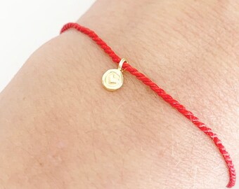 Red string bracelet, Silk Heart charm bracelet, 100% Silk string available in 12 silk colours, Charm in 18K Gold plated or Sterling Silver