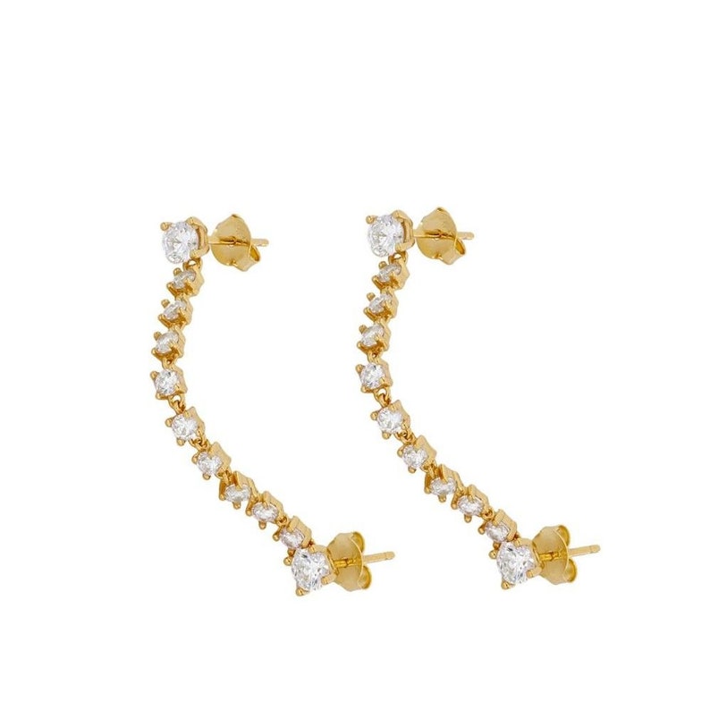 CZ Chain earrings, Double earrings, chain earrings, available in 18K Gold plated sterling Silver or 925 sterling Silver image 2