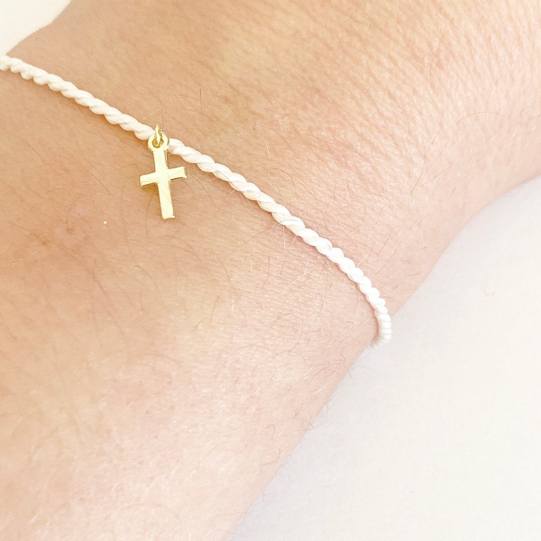 Silk string bracelet Cross charm bracelet Tiny cross Etsy