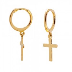 Cross Charm Hoop Earrings 10mm Diameter in 18K Gold Plated - Etsy