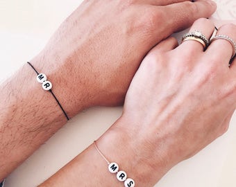 Mr & Mrs Bracelet, matching bracelet set, silk string available in multiple colors