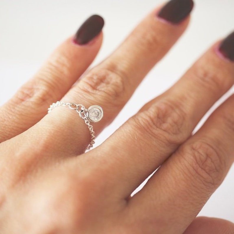 Dainty diamond chain ring available in 18K Gold plated over Etsy