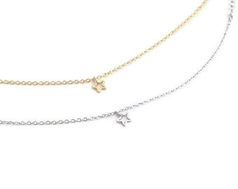 Delicate tiny star necklace, in 14K Gold plated or Silver plated