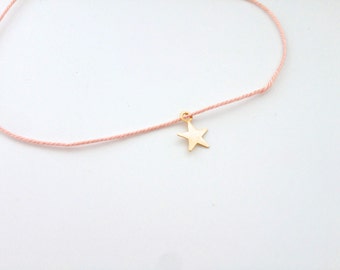 Tiny Star wish bracelet, 100% cotton string available in multiple colors, Gold plated charm
