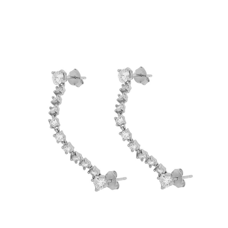 CZ Chain earrings, Double earrings, chain earrings, available in 18K Gold plated sterling Silver or 925 sterling Silver image 3