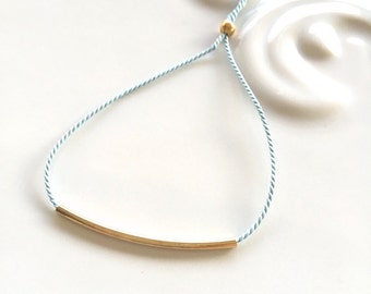 Bar bracelet on silk string, Multiple silk colors available, Bar in silver or Gold plated