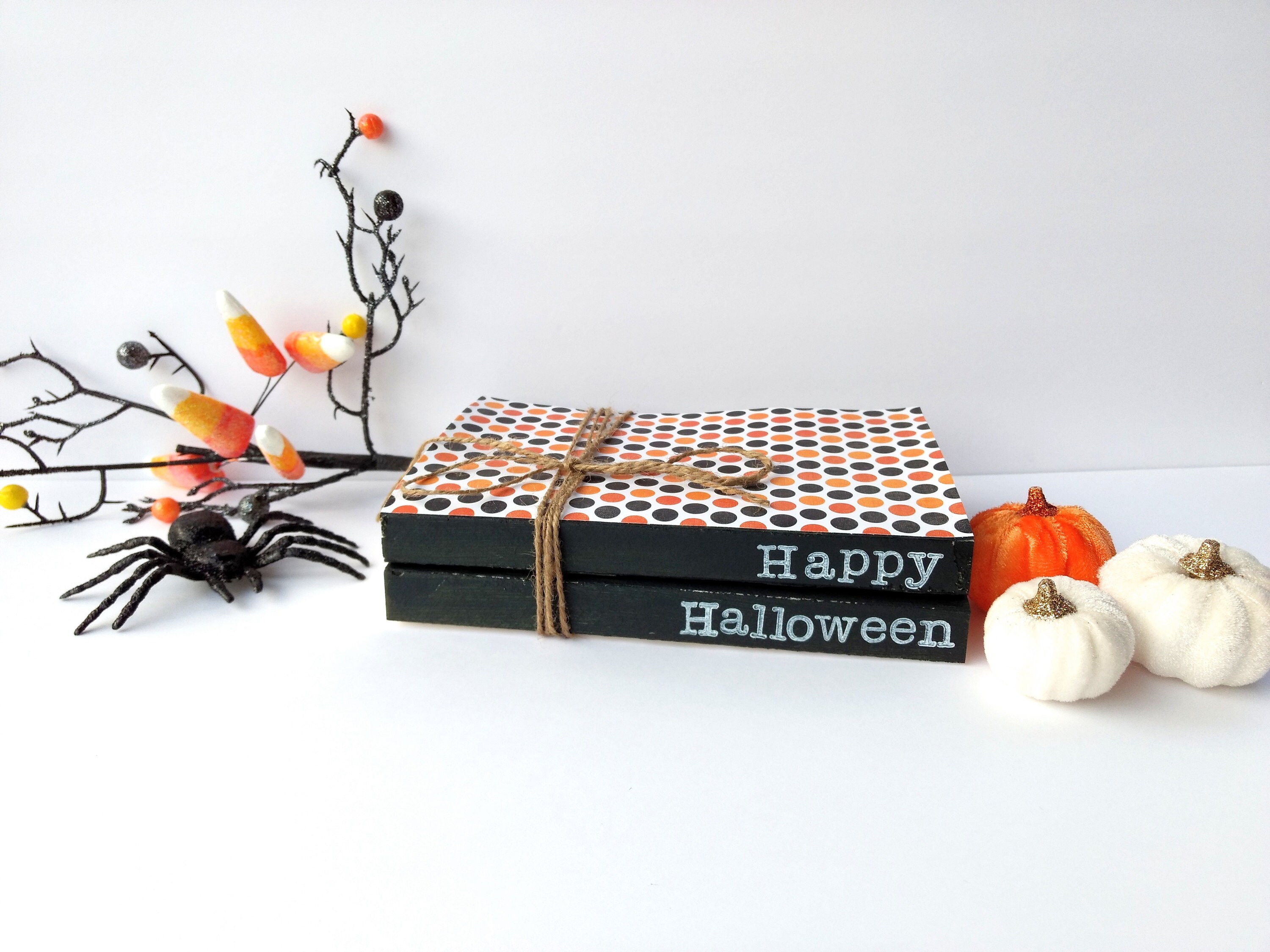 Halloween Decorative Books Halloween Decor Halloween Stamped Etsy