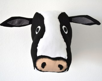 Cow Faux Taxidermy/CowTrophy Head/ Fabric Animal Trophy/OOAK/wall mount cow head OOAK