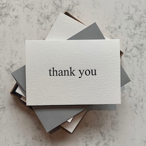 Typographie minimaliste et simpliste, cartes de remerciement imprimées à la main, boîte de 6.