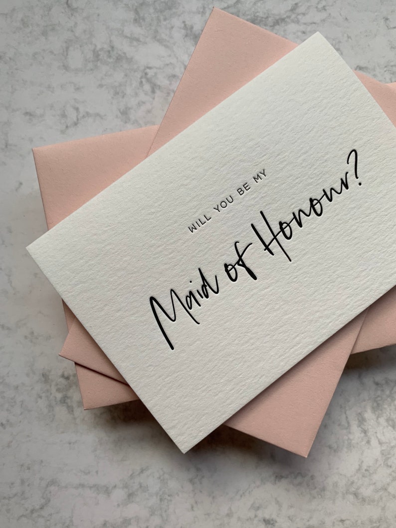 Letterpress, hand printed, luxury, ‘Will you be my maid of honour?’, Bridesmaid maid of honour, proposal card, Bridal box 