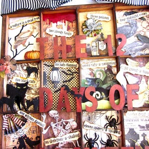 Halloween Decoration, Printers Tray Miniatures, 12 Days of Halloween Assemblage, Paper Halloween Art