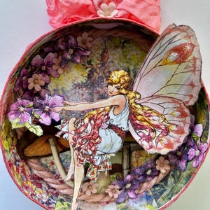 Fairy Queen on a Mushroom Ornament; Pink Fairy decoration collectible