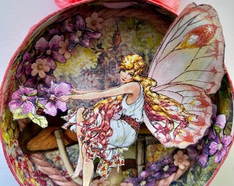 Fairy Queen on a Mushroom Ornament; Pink Fairy decoration collectible