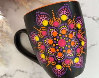 Mandala Mug, Hand Painted Dot Art, Dot Mandala, Orange and Pink, Painted Coffee Mug, Personalised Gift, Dot Painting, Decor