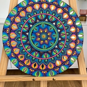 Mandala Painting, 40cm Original Hand Painted Mandala, Rainbow Blue,  Dot Mandala, Mandala Art, Personalised Gift, Wall Art