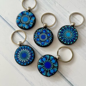 Mandala Art Keyring, 3cm Hand Painted, Dot Art, Dot Mandala, Blue, Purple, Painted Keyring, Personalised Gift, Decor