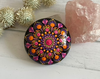 Hand Painted Mandala Stone: Purple & Pink Dot Art Decor
