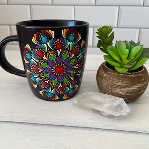 Mandala Mug, Hand Painted Dot Art, Dot Mandala, Rainbow, Red, Blue, Painted Coffee Mug, Personalised Gift, Dot Painting, Decor