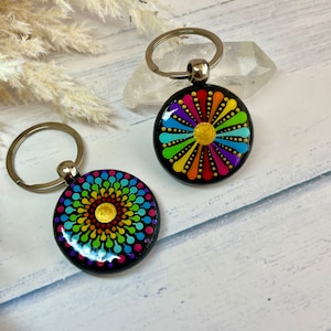 Mandala Art Keyring, 3cm Hand Painted, Dot Art, Dot Mandala, red, yellow, blue, Painted Keyring, Personalised Gift, Decor