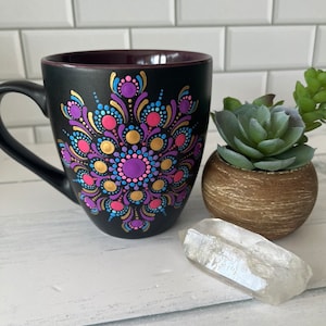 Mandala Mug, Hand Painted Dot Art, Dot Mandala, Purple, Pink and Gold Painted Coffee Mug, Personalised Gift, Dot Painting, Decor