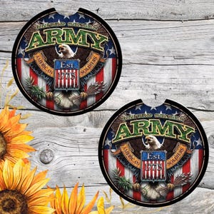 Army Car Coasters, Set of 2 Handmade Neoprene Drink Holder Coasters, Unique Gift Idea, Car Accessory, Gifts for him, Dad Gifts, Men Gifts