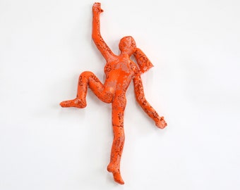 3d wall art, Climbing man sculpture, home decor, metal wall art, metal sculpture, rock climbing- Orange