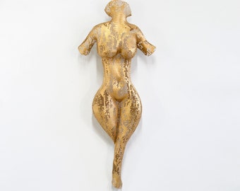Metal wall sculpture, metal woman torso with big breasts, wire mesh sculpture, abstract art, woman sculpture figurine