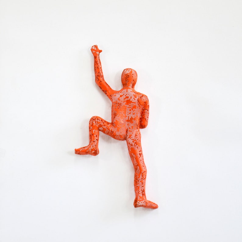 3d wall art, Climbing man sculpture, home decor, metal wall art, metal sculpture, rock climbing Orange image 1