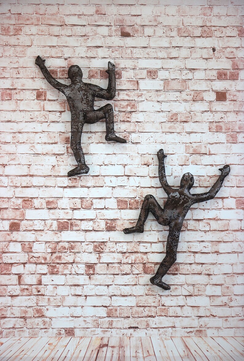 Metal Wall Art Climbing Man Sculpture Housewarming Gift Etsy
